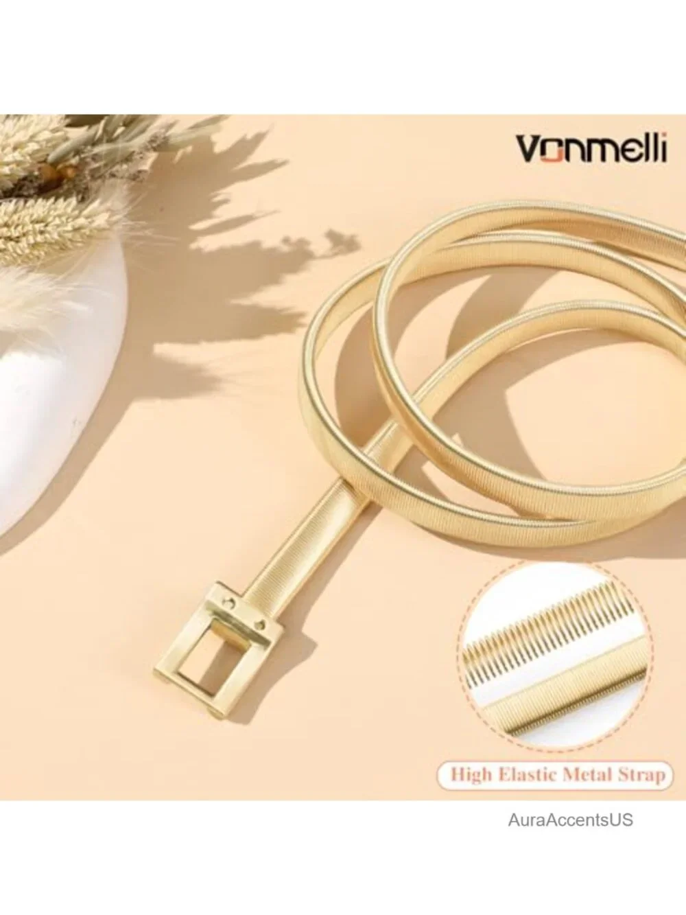 Skinny Metal Cinch Belt for Dresses Stretch Thin Waist Elastic Belt